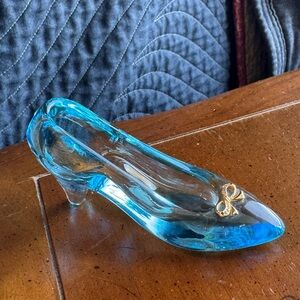 Disney Arribas Bros Glass Cinderella Slipper - Blue - Gold Bow